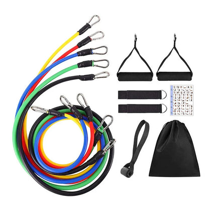 Kit Fitness 11 Peças – Bandas de Resistência, Corda de Pull, Expansor de Peito e Tornozeleira